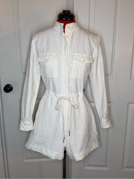 J. Crew Pants - J Crew Embroidered Floral Long Sleeve Tie Waist Cream Utility Romper Women Sz 6